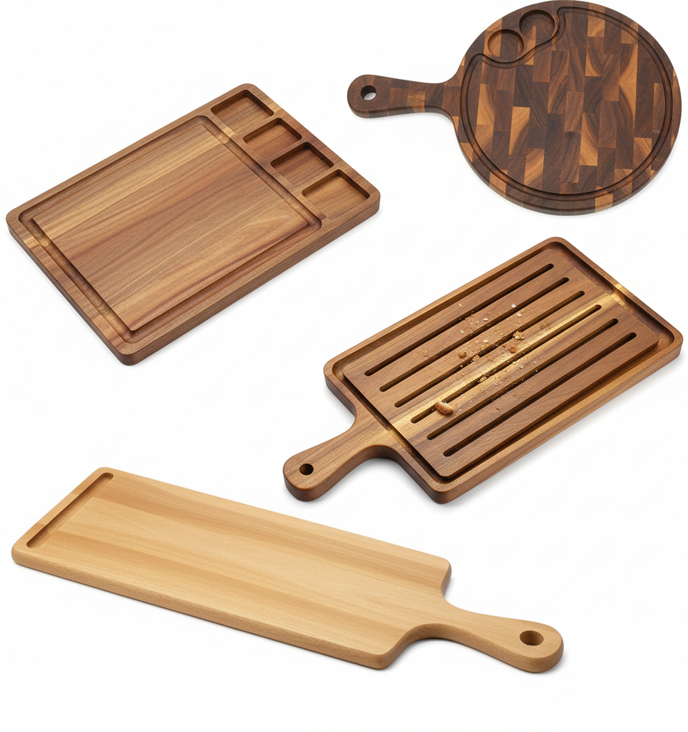 Customizable Wooden Serving & Cutting Boards | Multi-Pattern Hardwood Charcuterie & Pizza Boards with Handle | Personalized Kitchen Gifts