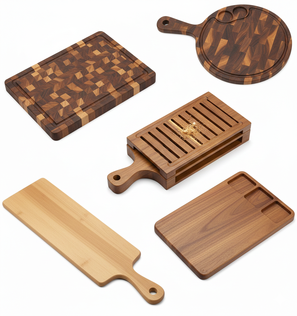 Customizable Wooden Serving & Cutting Boards | Multi-Pattern Hardwood Charcuterie & Pizza Boards with Handle | Personalized Kitchen Gifts
