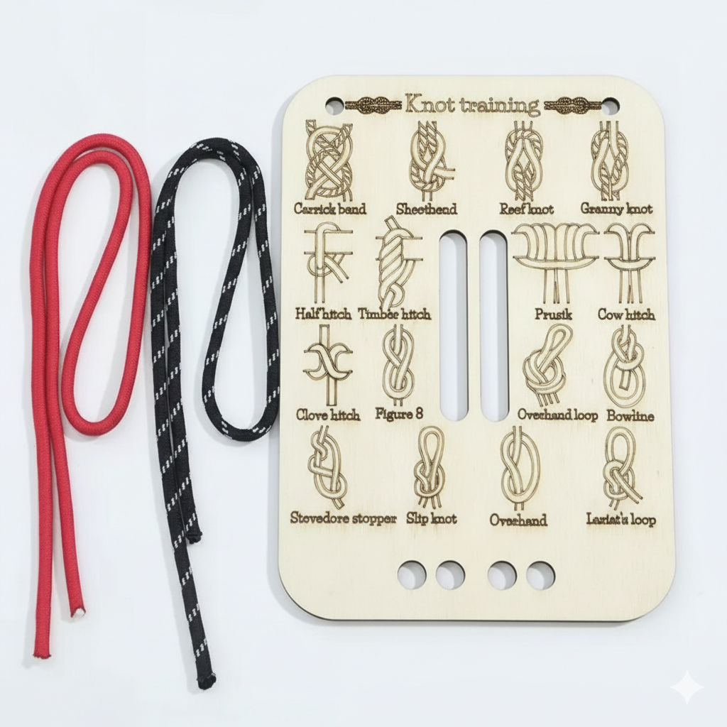 Customizable Wooden Knot Tying Practice Kit - Professional Laser-Etched Educational Signage - Natural Wood Craft Supply for Schools & Outdoor Brands