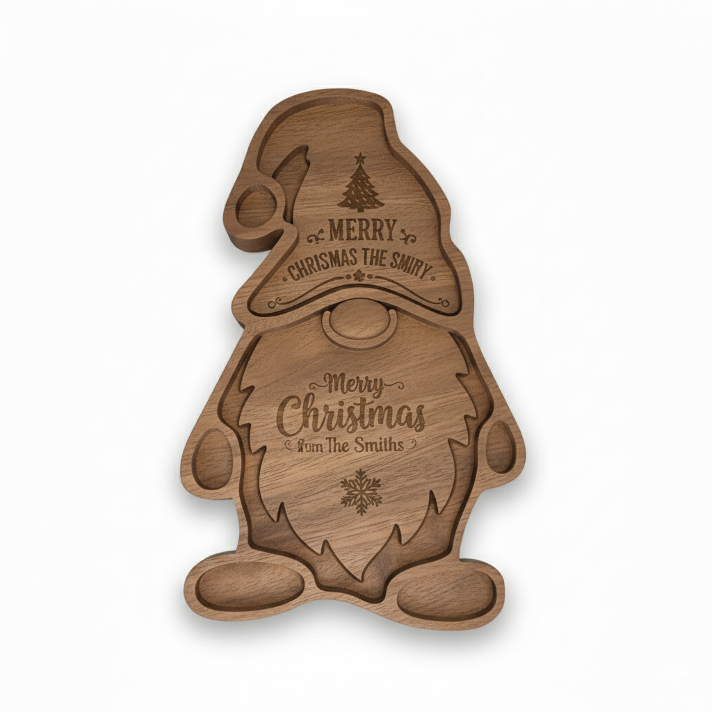Personalized Christmas Gnome Serving Tray - Customized Wooden Santa Cookie Plate - Handcrafted Holiday Charcuterie Board