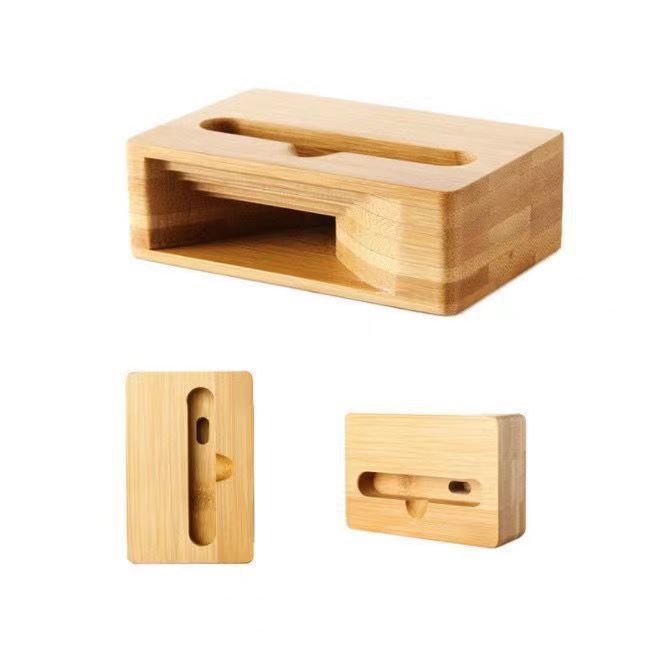 Personalized Office Desk Accessory - Custom Logo Wooden Smartphone Stand - Eco-Friendly Bamboo Passive Amplifier Gift