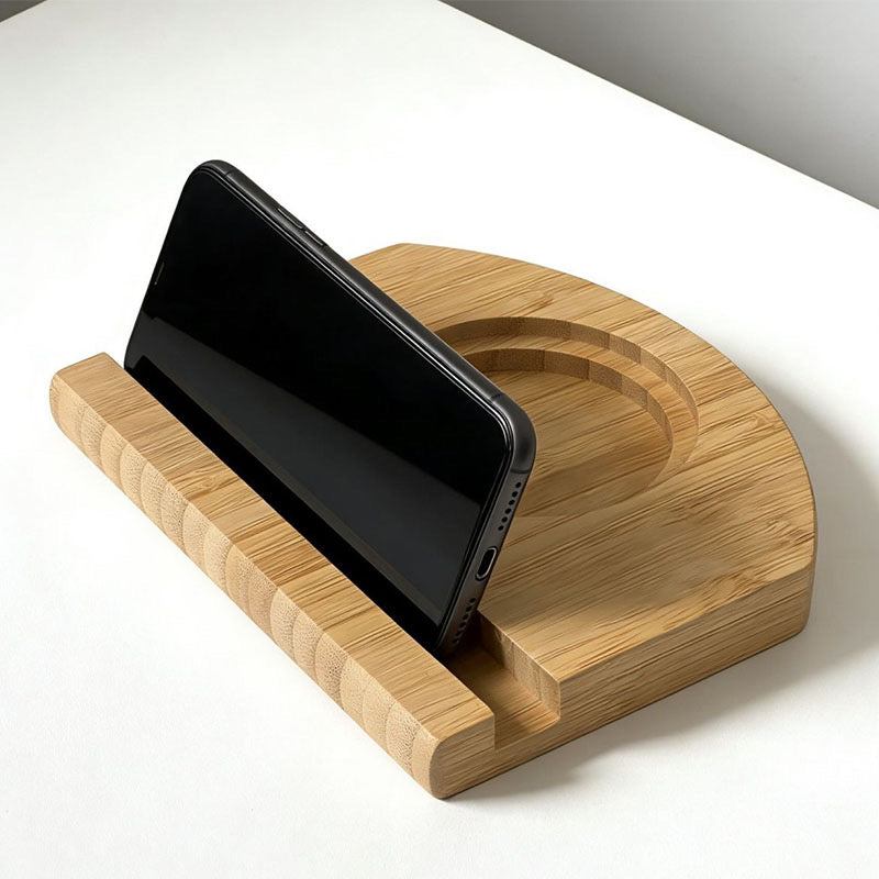 Eco-Friendly Bamboo Desk Organizer with Phone Stand and Dual-Size Drink Coaster
