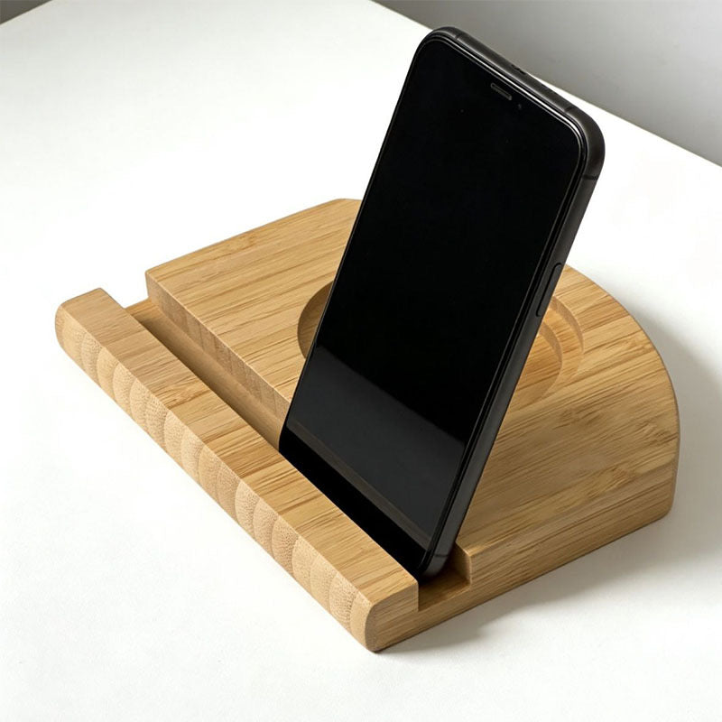 Eco-Friendly Bamboo Desk Organizer with Phone Stand and Dual-Size Drink Coaster