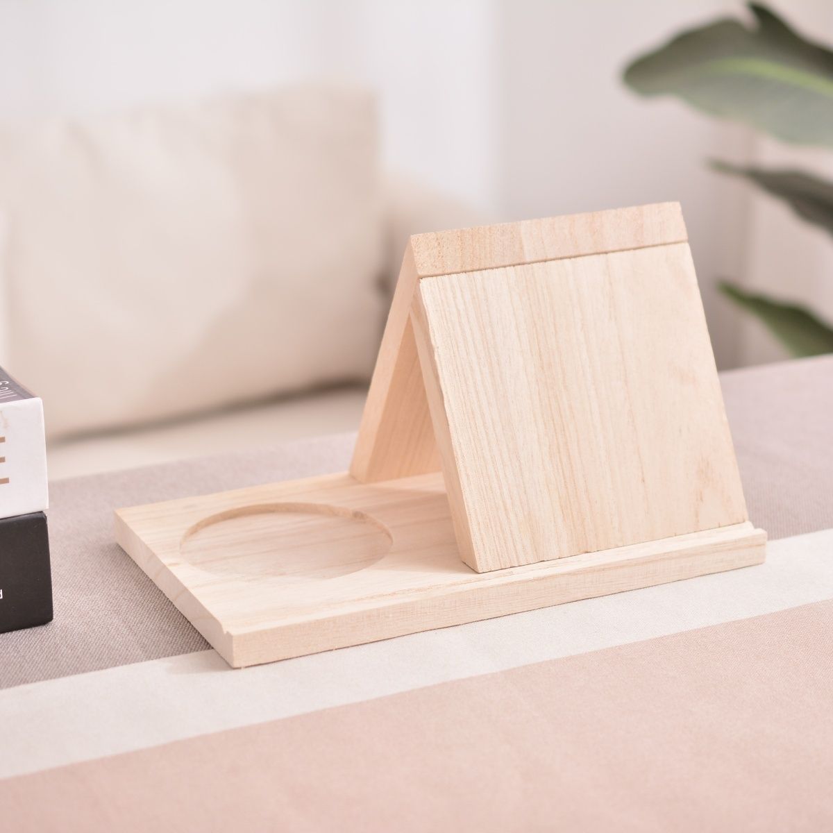2-in-1 Wooden Desk Organizer with Phone Holder and Integrated Drink Coaster