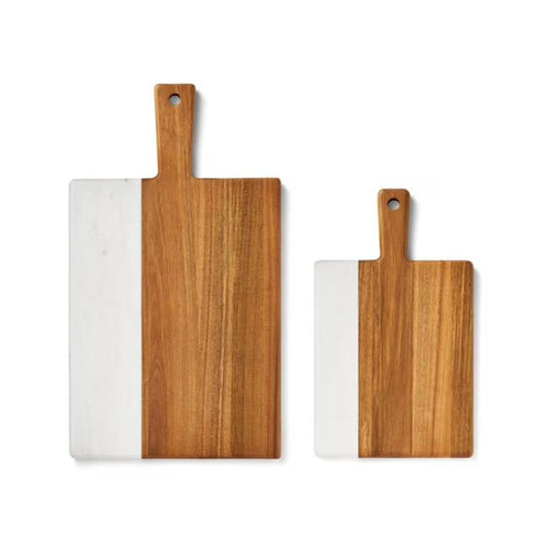 Custom Engraved Two-Tone Wood Serving Board - Personalized White & Natural Wood Charcuterie Board