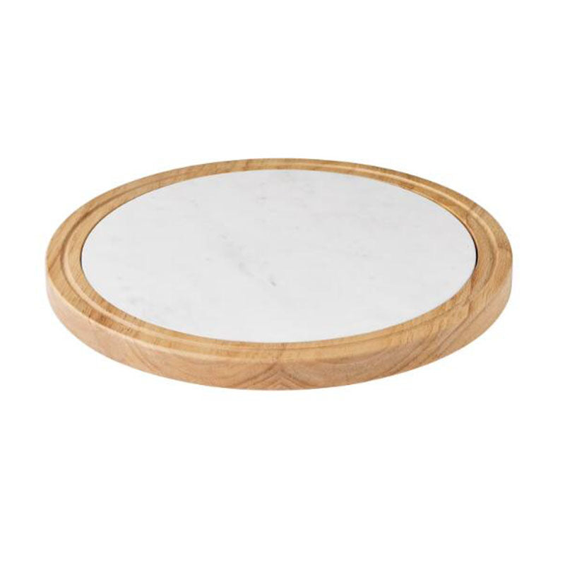 Custom Engraved Marble and bamboo Wood Charcuterie Board - Personalized Round Cheese Board & Serving Platter