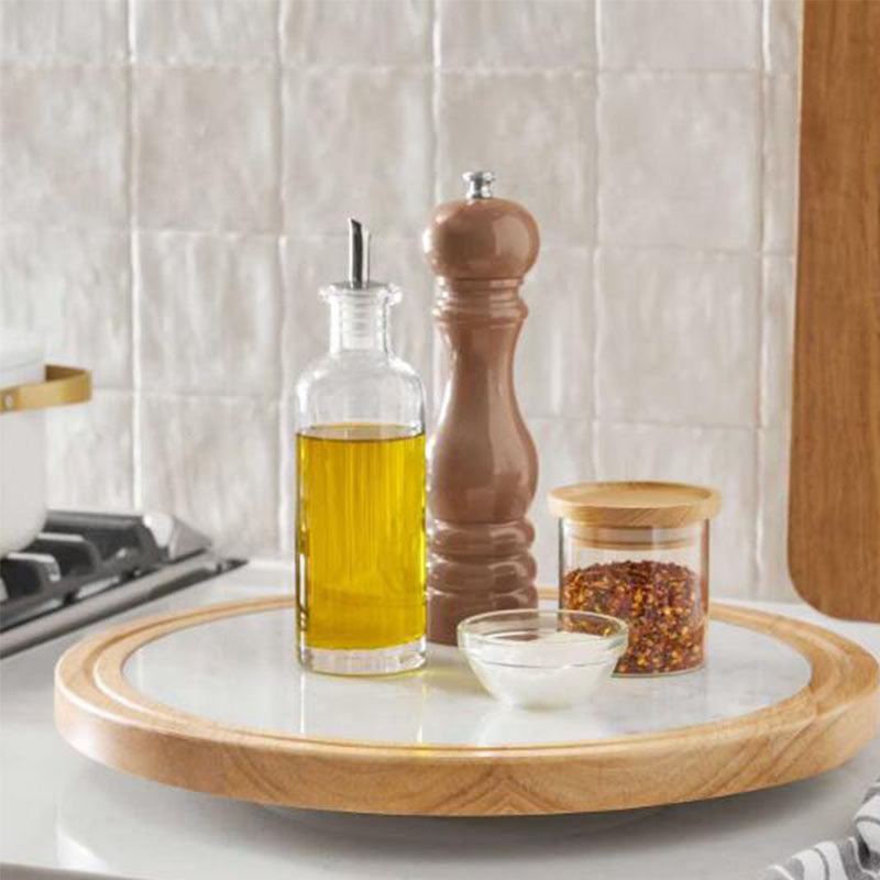 Custom Engraved Marble and bamboo Wood Charcuterie Board - Personalized Round Cheese Board & Serving Platter