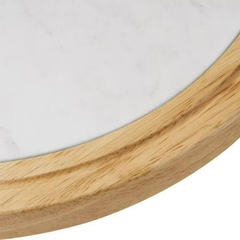 Custom Engraved Marble and bamboo Wood Charcuterie Board - Personalized Round Cheese Board & Serving Platter